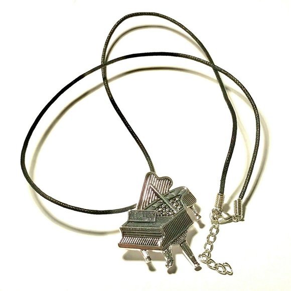Silver Grand Piano Pin Brooch Necklace - Picture 9 of 11